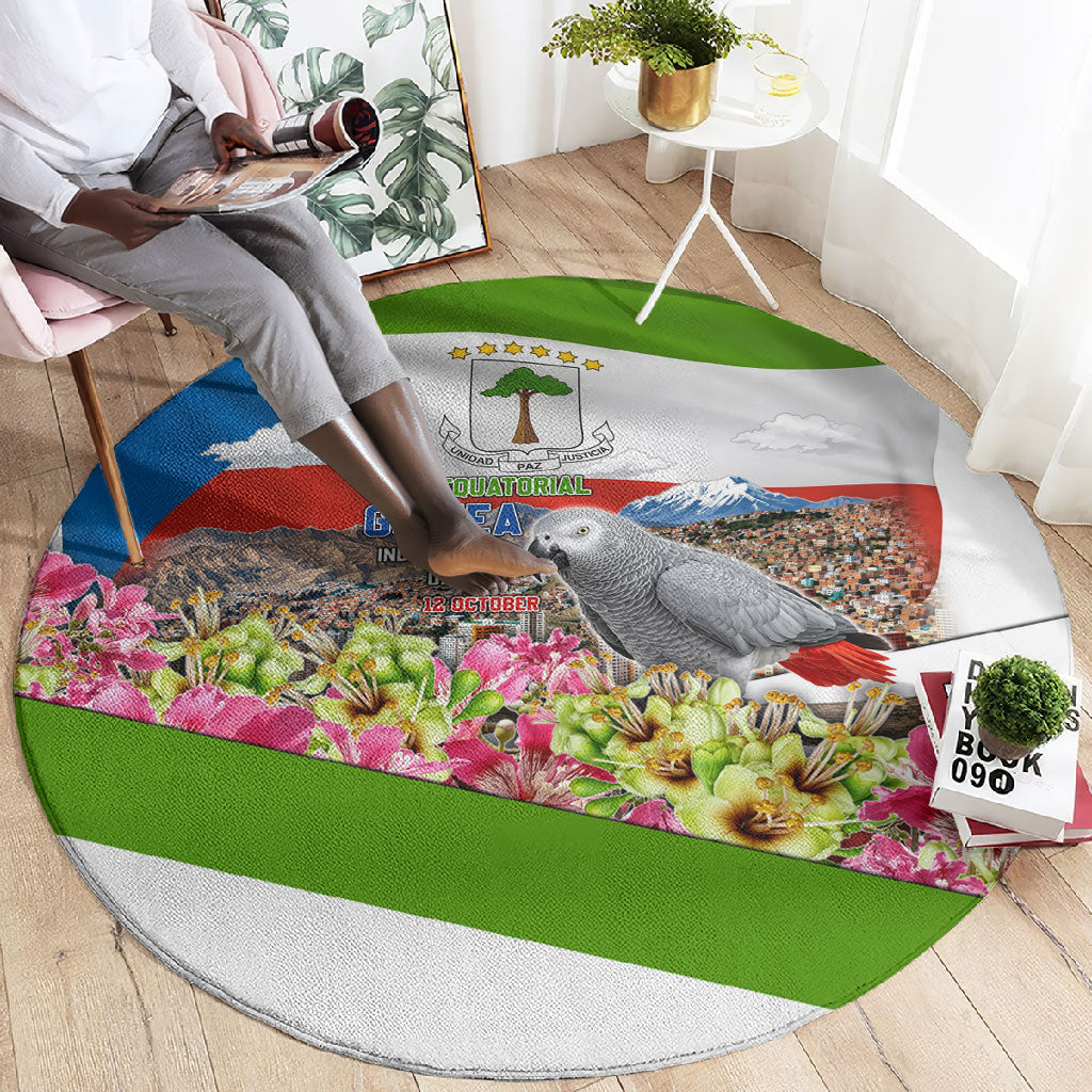 Equatorial Guinea Independence Day Parrot Round Carpet Patriotic Flag Coat Of Arms Tropical Floral