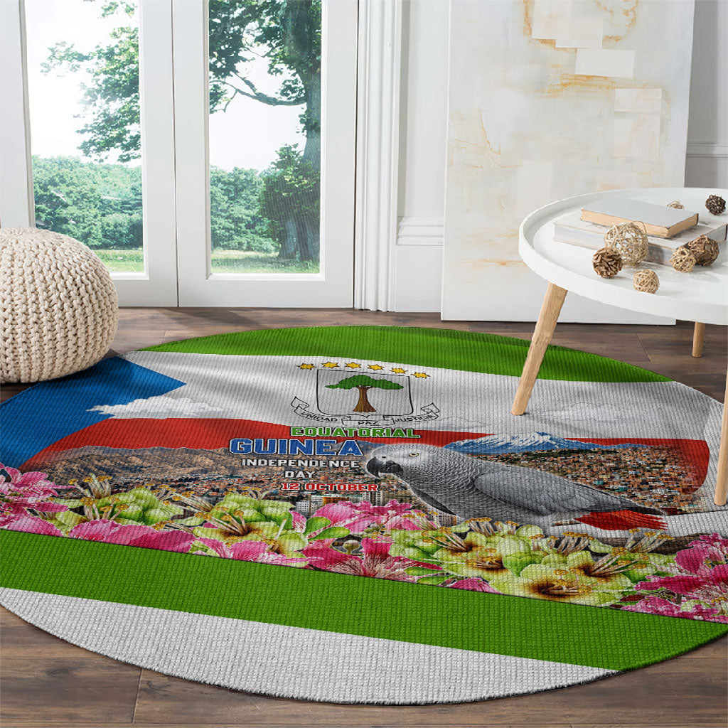 Equatorial Guinea Independence Day Parrot Round Carpet Patriotic Flag Coat Of Arms Tropical Floral