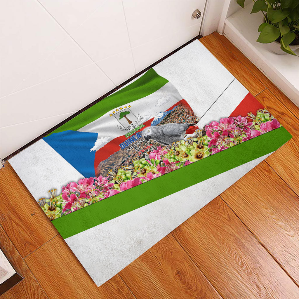 Equatorial Guinea Independence Day Parrot Rubber Doormat Patriotic Flag Coat Of Arms Tropical Floral