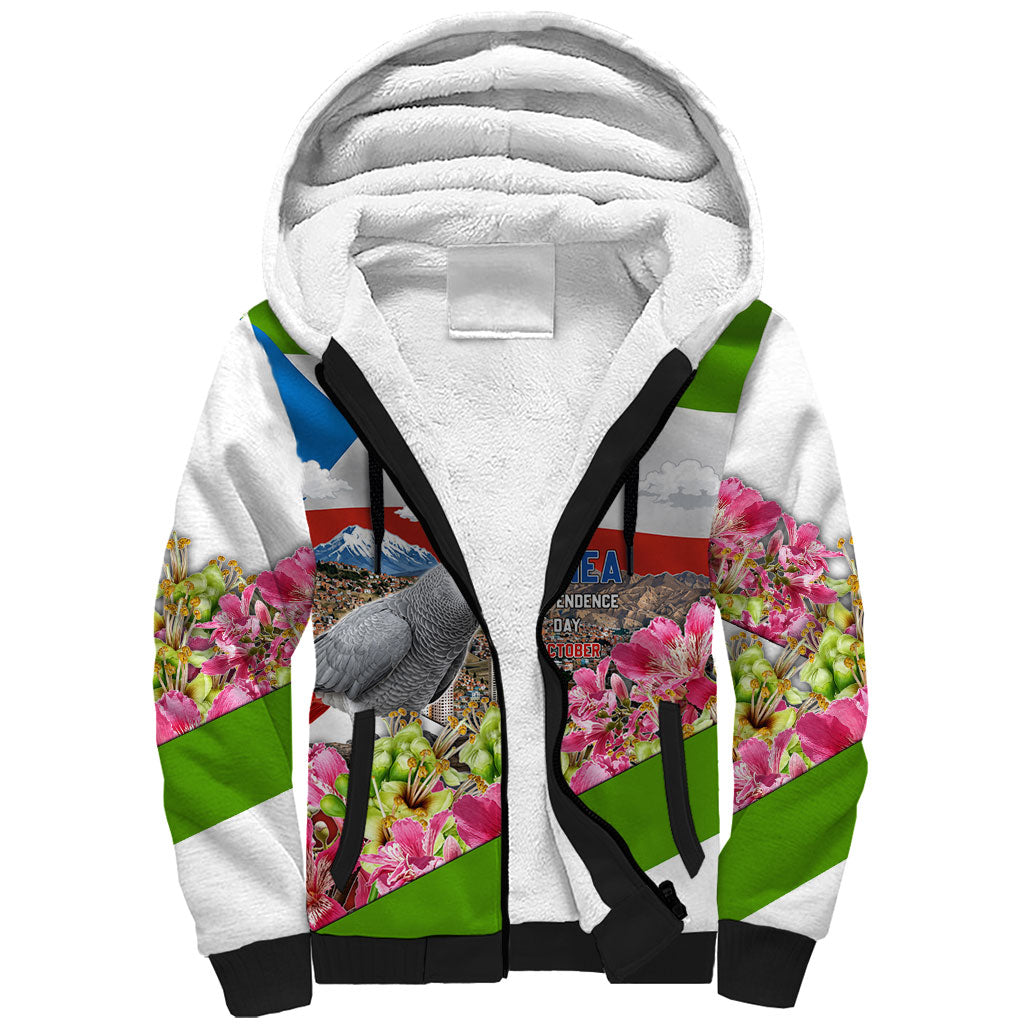 Equatorial Guinea Independence Day Parrot Sherpa Hoodie Patriotic Flag Coat Of Arms Tropical Floral