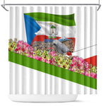 Equatorial Guinea Independence Day Parrot Shower Curtain Patriotic Flag Coat Of Arms Tropical Floral