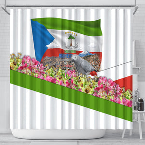 Equatorial Guinea Independence Day Parrot Shower Curtain Patriotic Flag Coat Of Arms Tropical Floral