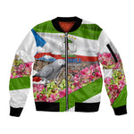 Equatorial Guinea Independence Day Parrot Sleeve Zip Bomber Jacket Patriotic Flag Coat Of Arms Tropical Floral