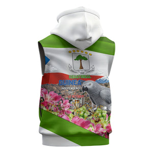 Equatorial Guinea Independence Day Parrot Sleeveless Hoodie Patriotic Flag Coat Of Arms Tropical Floral