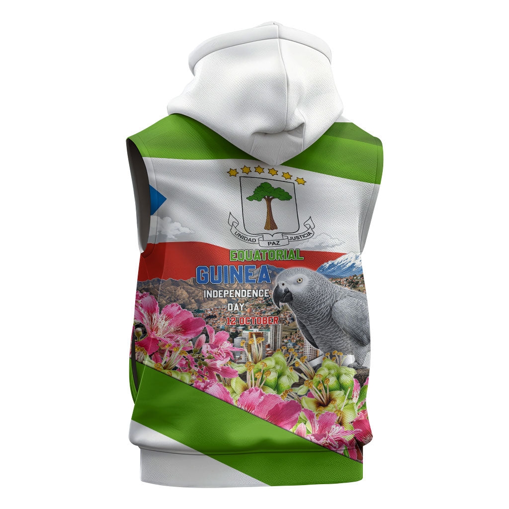 Equatorial Guinea Independence Day Parrot Sleeveless Zip Hoodie Patriotic Flag Coat Of Arms Tropical Floral