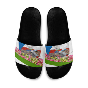 Equatorial Guinea Independence Day Parrot Slide Sandals Patriotic Flag Coat Of Arms Tropical Floral
