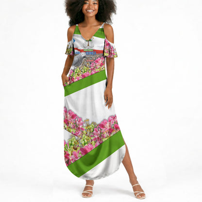 Equatorial Guinea Independence Day Parrot Summer Maxi Dress Patriotic Flag Coat Of Arms Tropical Floral