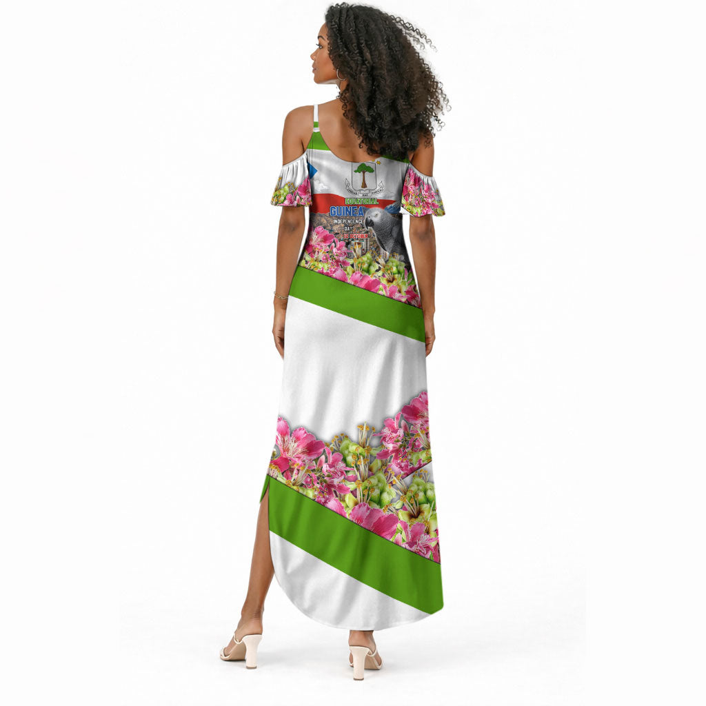 Equatorial Guinea Independence Day Parrot Summer Maxi Dress Patriotic Flag Coat Of Arms Tropical Floral