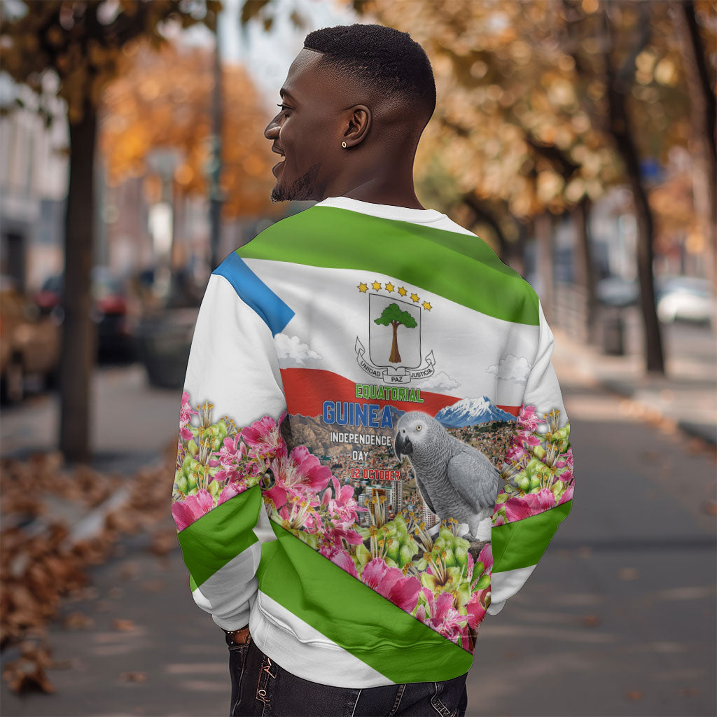 Equatorial Guinea Independence Day Parrot Sweatshirt Patriotic Flag Coat Of Arms Tropical Floral