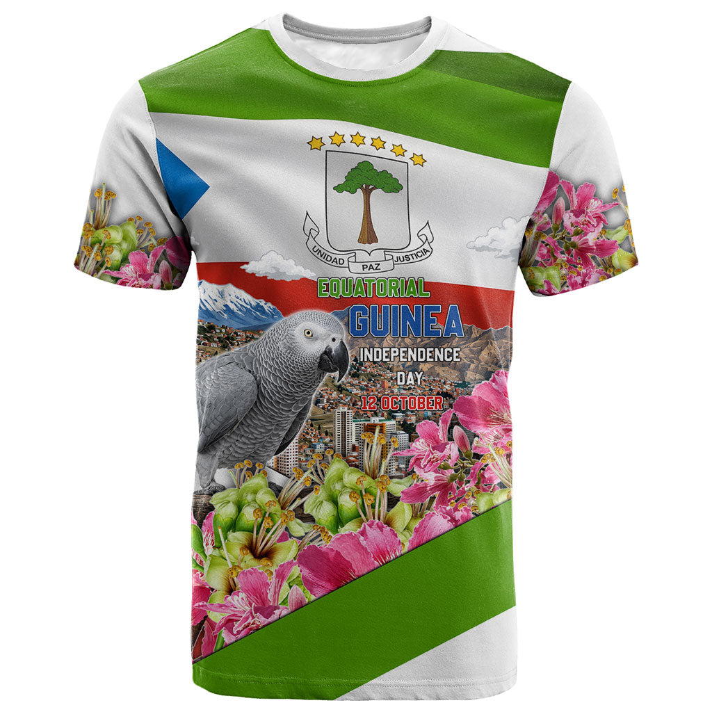 Equatorial Guinea Independence Day Parrot T shirt Patriotic Flag Coat Of Arms Tropical Floral