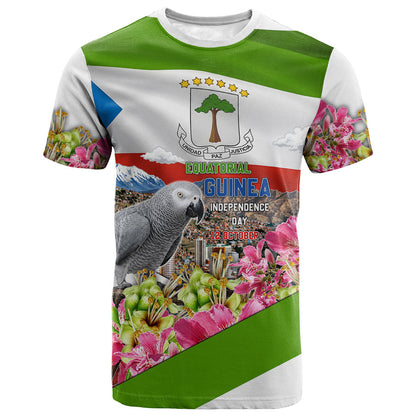 Equatorial Guinea Independence Day Parrot T shirt Patriotic Flag Coat Of Arms Tropical Floral