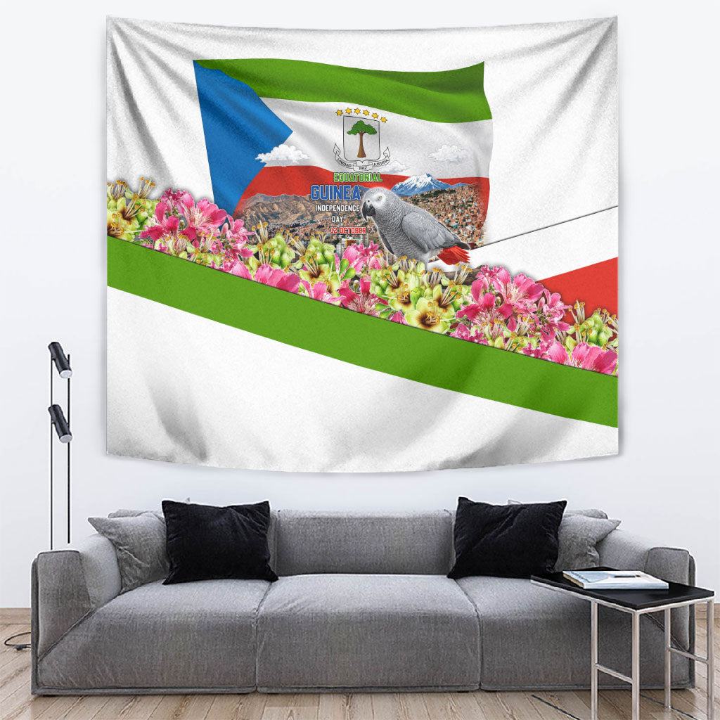 Equatorial Guinea Independence Day Parrot Tapestry Patriotic Flag Coat Of Arms Tropical Floral