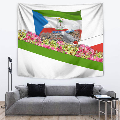Equatorial Guinea Independence Day Parrot Tapestry Patriotic Flag Coat Of Arms Tropical Floral
