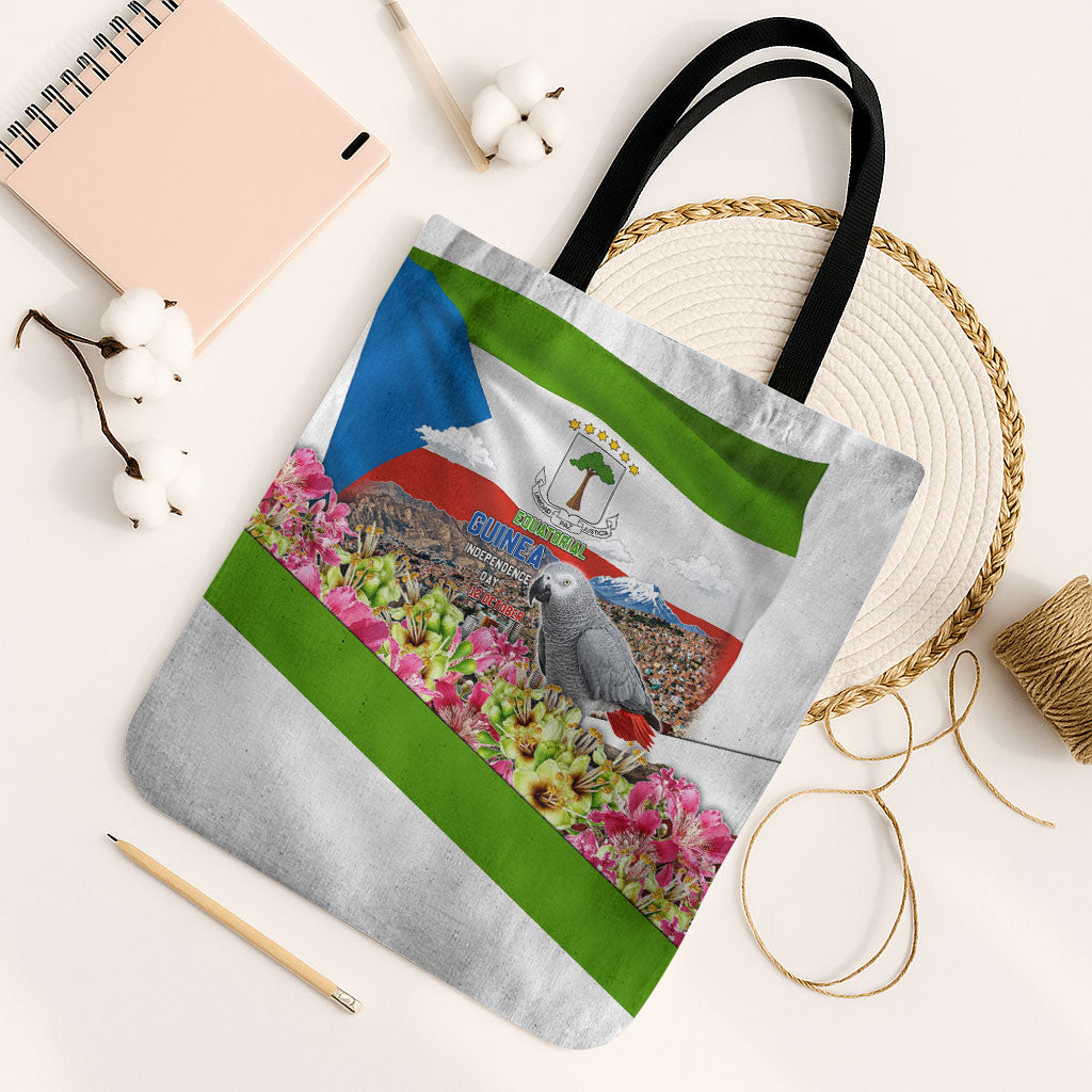 Equatorial Guinea Independence Day Parrot Tote Bag Patriotic Flag Coat Of Arms Tropical Floral