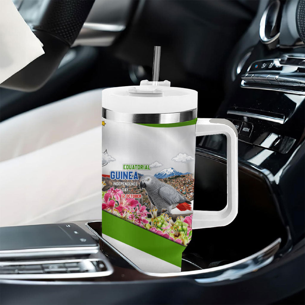 Equatorial Guinea Independence Day Parrot Tumbler With Handle Patriotic Flag Coat Of Arms Tropical Floral