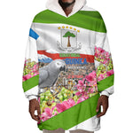 Equatorial Guinea Independence Day Parrot Wearable Blanket Hoodie Patriotic Flag Coat Of Arms Tropical Floral