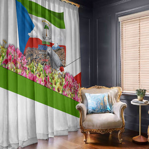 Equatorial Guinea Independence Day Parrot Window Curtain Patriotic Flag Coat Of Arms Tropical Floral