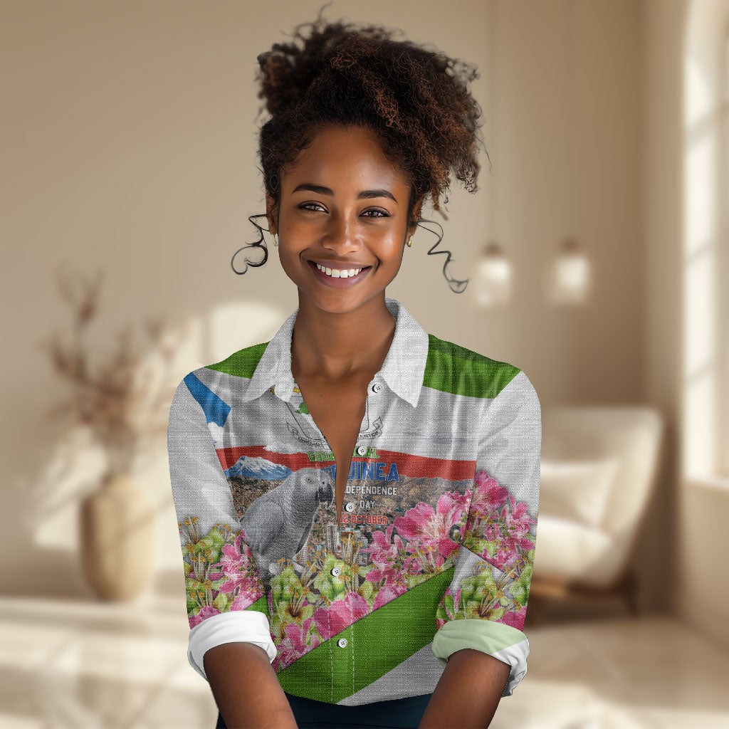 Equatorial Guinea Independence Day Parrot Women Casual Shirt Patriotic Flag Coat Of Arms Tropical Floral