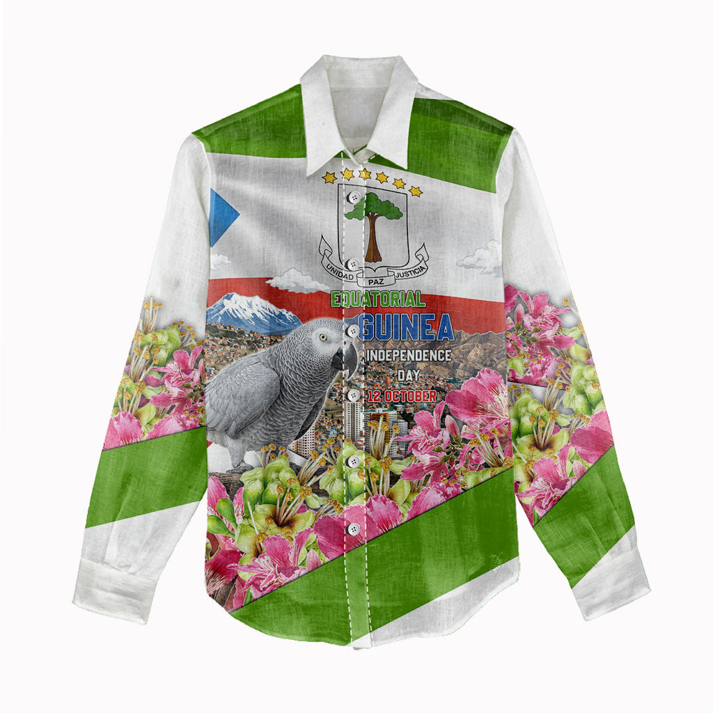 Equatorial Guinea Independence Day Parrot Women Casual Shirt Patriotic Flag Coat Of Arms Tropical Floral