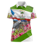 Equatorial Guinea Independence Day Parrot Women Polo Shirt Patriotic Flag Coat Of Arms Tropical Floral