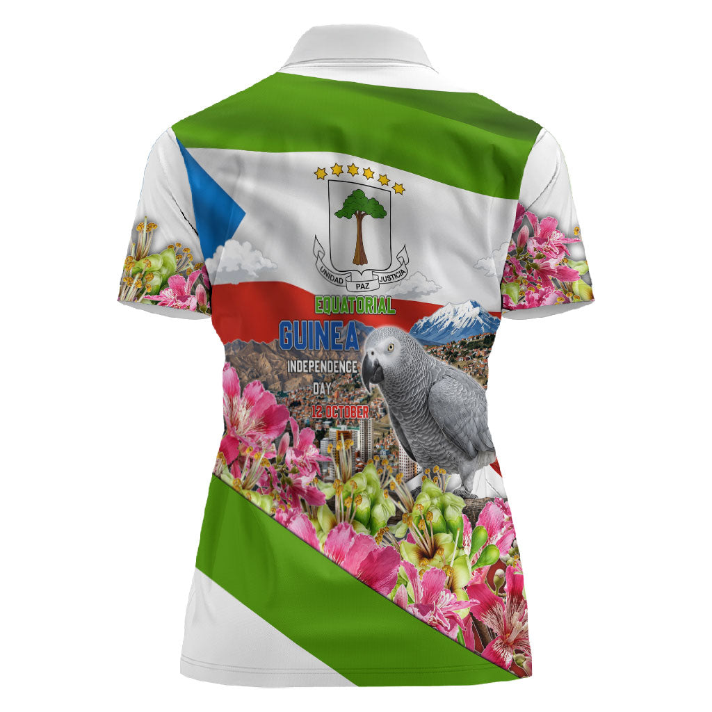 Equatorial Guinea Independence Day Parrot Women Polo Shirt Patriotic Flag Coat Of Arms Tropical Floral
