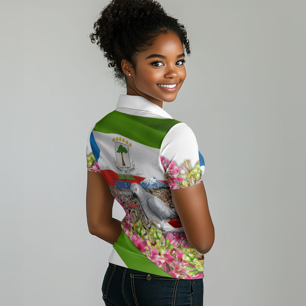Equatorial Guinea Independence Day Parrot Women Polo Shirt Patriotic Flag Coat Of Arms Tropical Floral