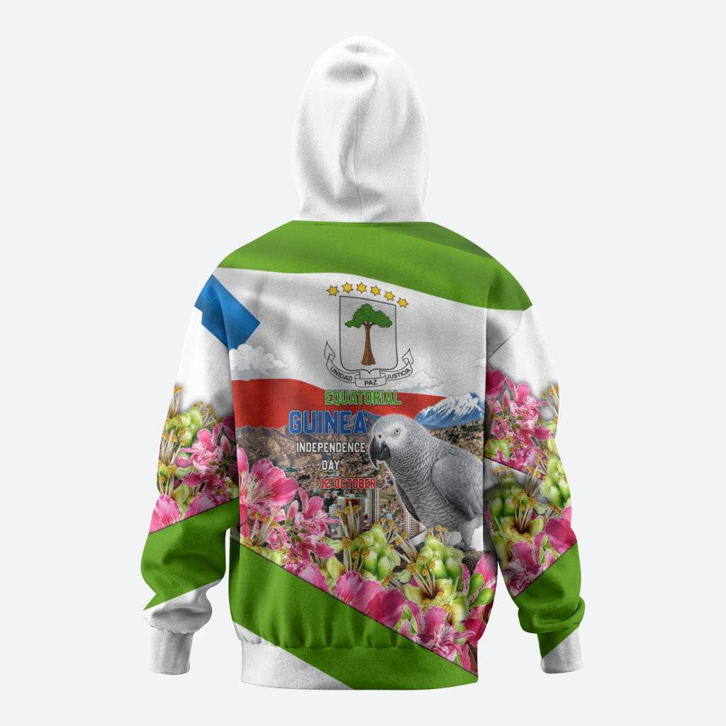 Equatorial Guinea Independence Day Parrot Zip Hoodie Patriotic Flag Coat Of Arms Tropical Floral