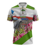 Equatorial Guinea Independence Day Parrot Zipper Polo Shirt Patriotic Flag Coat Of Arms Tropical Floral