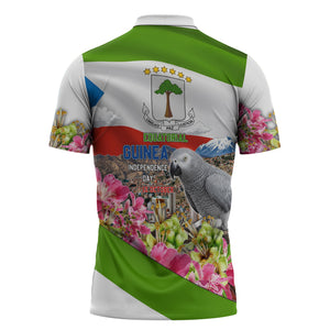 Equatorial Guinea Independence Day Parrot Zipper Polo Shirt Patriotic Flag Coat Of Arms Tropical Floral