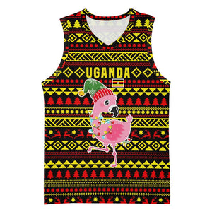 Uganda Christmas Basketball Jersey Flamingo Lights Uganda Flag and Black Red Yellow TS04