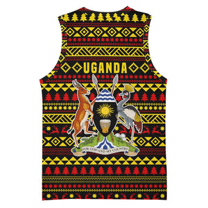 Uganda Christmas Basketball Jersey Flamingo Lights Uganda Flag and Black Red Yellow TS04