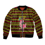 Uganda Christmas Bomber Jacket Flamingo Lights Uganda Flag and Black Red Yellow - African Pride