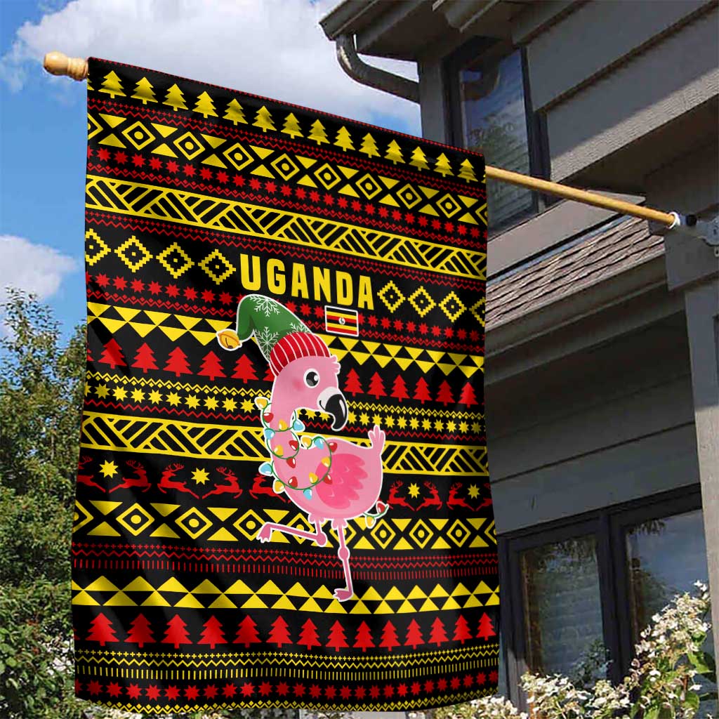 Uganda Christmas Garden Flag Flamingo Lights Uganda Flag and Black Red Yellow - African Pride