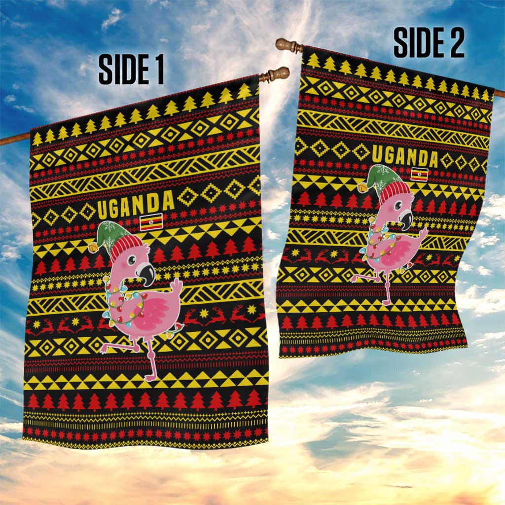Uganda Christmas Garden Flag Flamingo Lights Uganda Flag and Black Red Yellow - African Pride