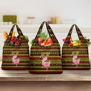 Uganda Christmas Grocery Bag Flamingo Lights Uganda Flag and Black Red Yellow - African Pride