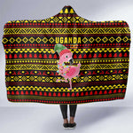 Uganda Christmas Hooded Blanket Flamingo Lights Uganda Flag and Black Red Yellow - African Pride