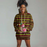 Uganda Christmas Hoodie Dress Flamingo Lights Uganda Flag and Black Red Yellow - African Pride