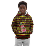 Uganda Christmas Kid Hoodie Flamingo Lights Uganda Flag and Black Red Yellow - African Pride