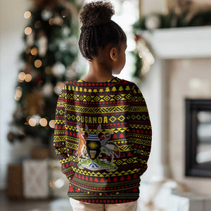 Uganda Christmas Kid Ugly Christmas Sweater Flamingo Lights Uganda Flag and Black Red Yellow - African Pride