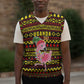 Uganda Christmas Knitted V-Neck Vest Flamingo Lights Uganda Flag and Black Red Yellow - African Pride