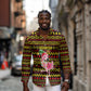 Uganda Christmas Long Sleeve Button Shirt Flamingo Lights Uganda Flag and Black Red Yellow - African Pride