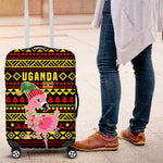 Uganda Christmas Luggage Cover Flamingo Lights Uganda Flag and Black Red Yellow - African Pride