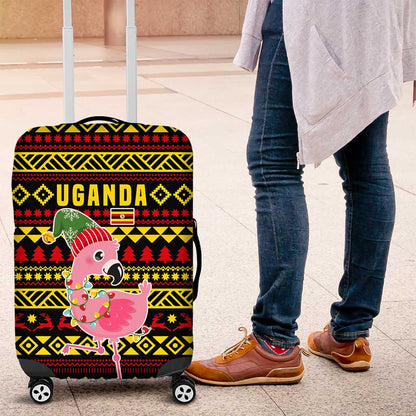 Uganda Christmas Luggage Cover Flamingo Lights Uganda Flag and Black Red Yellow - African Pride