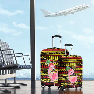 Uganda Christmas Luggage Cover Flamingo Lights Uganda Flag and Black Red Yellow - African Pride