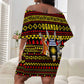 Uganda Christmas Off Shoulder Short Dress Flamingo Lights Uganda Flag and Black Red Yellow - African Pride