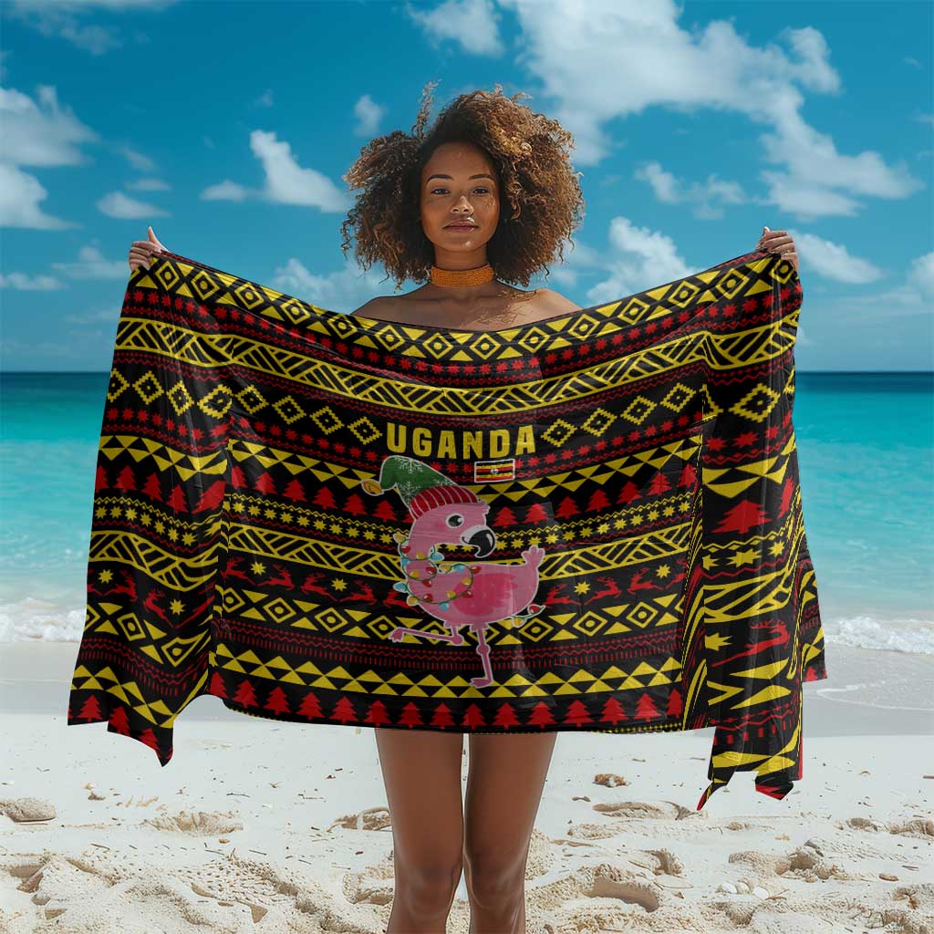 Uganda Christmas Sarong Flamingo Lights Uganda Flag and Black Red Yellow - African Pride