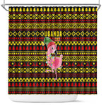 Uganda Christmas Shower Curtain Flamingo Lights Uganda Flag and Black Red Yellow - African Pride