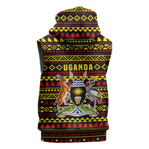Uganda Christmas Sleeveless Zip Hoodie Flamingo Lights Uganda Flag and Black Red Yellow - African Pride