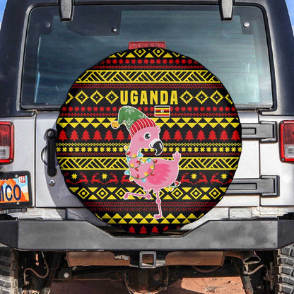 Uganda Christmas Spare Tire Cover Flamingo Lights Uganda Flag and Black Red Yellow - African Pride
