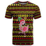 Uganda Christmas T shirt Flamingo Lights Uganda Flag and Black Red Yellow - African Pride